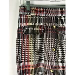 Sensational Collection Skirt Womens M Pencil High Waist Button Front Plaid Red